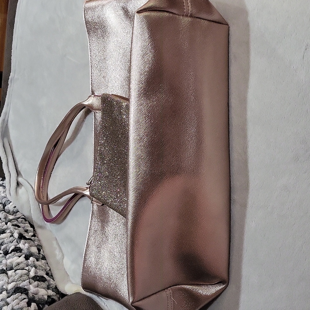 Elegant Rose Gold Tote Bag with Glitter Pouch - Picture 11 of 13